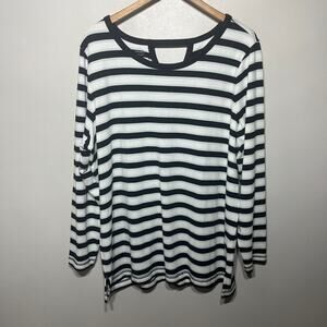 T by Talbots Tunic Knit Navy Blue White Striped Comfy Casual Spring Vacation 2X